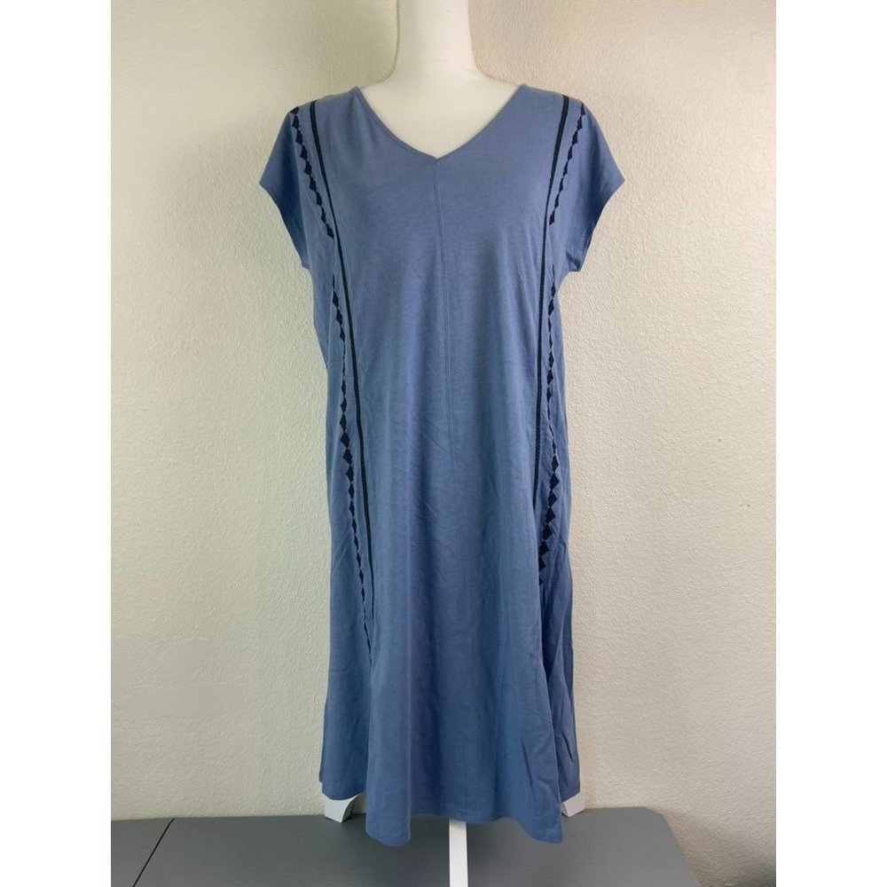 PureJill J. Jill women's small blue embroidered cap sleeve dress knee‎ length